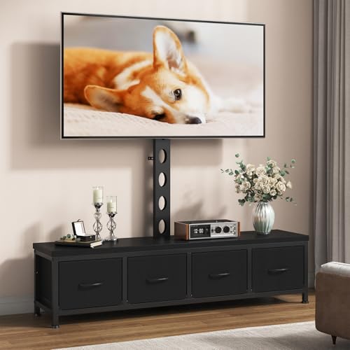 TV Stand with Mount & 4 Drawers, Entertainment Cen... (Black)