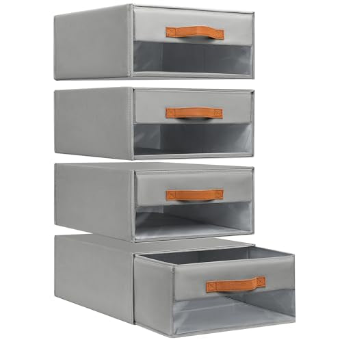 Closet Organizers and Storage - Fabric Bins with D... (4 Count | Grey | Fabric)