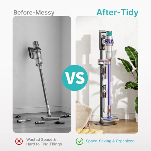 Vacuum Cleaner Stand, Compatible with Dyson G5 V15 V12 V11, Black | with 2 Removable Accessory Clips, for V10 V8 V7 V6, Vacuum Attachment Organizer with Built-in Cable Slot