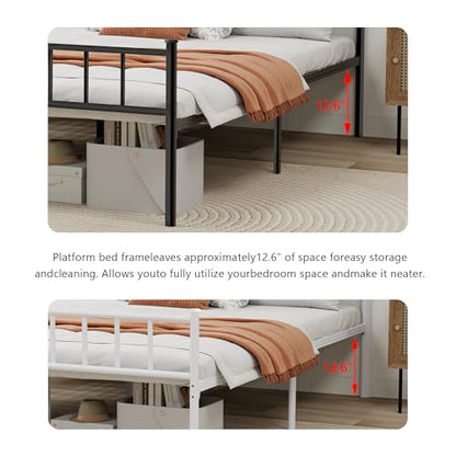 Metal Platform Queen Bed Frame with Headboard Sturdy Steel Slats Support No Box Spring Needed Easy Assembly Black
