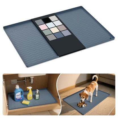 Waterproof Silicone Under Sink Mat 31'' x 22'' Shelf Liner for Kitchen and Bathroom, Cabinet and Counter Protector, Storage and Organizers, Litter Mat, Pet Cat Puppy Essentials(Dark Grey)