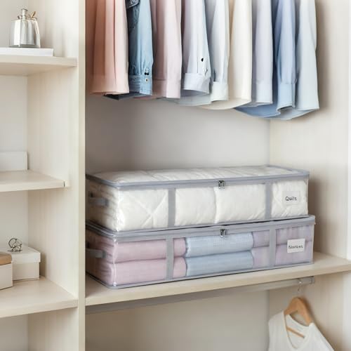 Under Bed Storage Containers 4 Pack 90L Mesh Clear for Blankets Clothes | Waterproof Clear Mesh Fabric, Sturdy Handles, Zippered Closure, for Blankets Clothing Sweaters Pillows Linens and Sheets