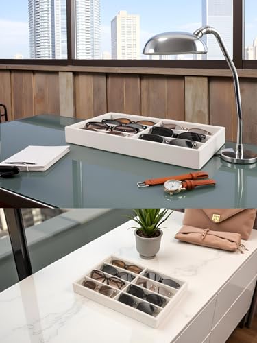 Coward Sunglass Organizer, Beige Velvet Glasses Trays - Eyeglasses Watches Jewelry Display - Men Women (8 Grids)