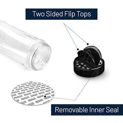 Plastic Spice Jars Bottle Containers with Black Cap, 16 Oz, 6 Pack