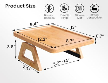 2 Pack Bamboo Couch Arm Tray,Folding Sofa Armrest Table（Natural） | Clip-On Couch Desk,Foldable, high load-bearing, Non-slip, no assembly，easy to wipe clean，Natural bamboo,Gift box