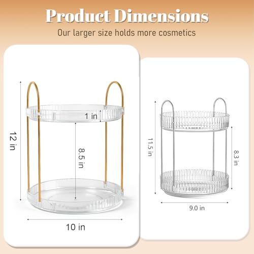 360° Rotating Makeup Organizer Large Capacity Perfume Tray, 2 Tier, Clear | Skincare Stand Holder Spinning Bathroom Counter Organizer Lazy Susan Turntable Storage for Dresser, Vanity, Kitchen