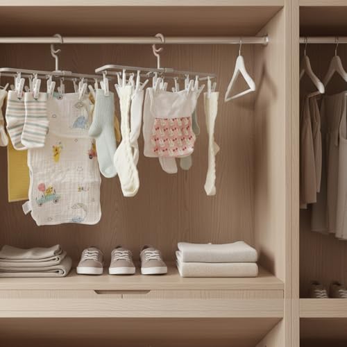 Clothes Drying Racks 2 Pack Small Folding Portable Underwear Hangers with 12 Clips 360° Rotatable Hook for Socks Drying Towels Bras Baby Clothes Gloves Plast 3 pcs Traceless Hook.