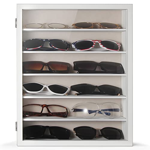 TJ.MOREE Sunglass Organizer Wall Mounted Glasses Holder Display Case 6 Tier | 13 x 15.6 inches Wooden Storage Box for Multiple Pairs Eyeglasses Sports Sunglasses