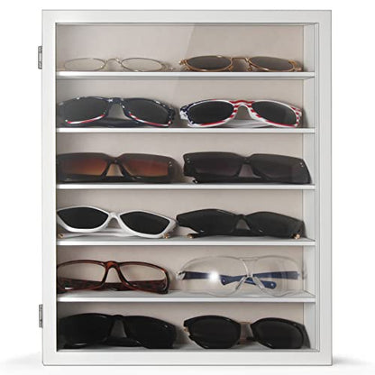 TJ.MOREE Sunglass Organizer Wall Mounted Glasses Holder Display Case 6 Tier | 13 x 15.6 inches Wooden Storage Box for Multiple Pairs Eyeglasses Sports Sunglasses