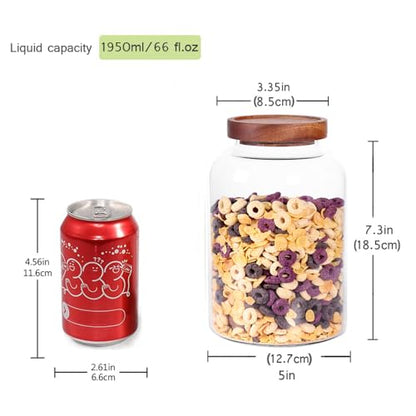 LEAVES AND TREES Y Thicken Glass Storage Jar, Food Storage Container/Canisters with Airtight Wooden Lid for Tea, Coffee, Honey, Cacao Powder,BPA Free Perfect as a Cereal Dispenser (7.6inch 2pcs)