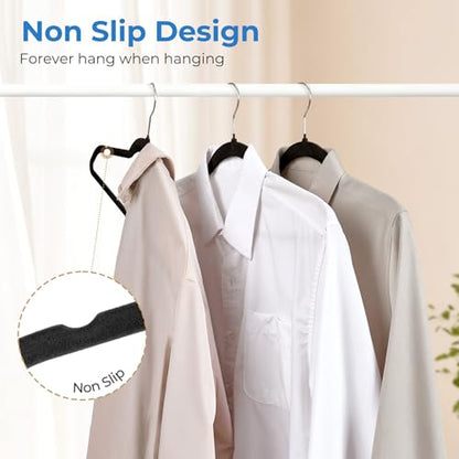 Black Velvet Hangers 50 Pack, Non Slip Space-Saving Clothes Hangers | Premium Slim Felt Hanger for Closet Organizers and Storage, Heavy Duty Hanger with Shoulder Notches and 360° Hooks for Coats