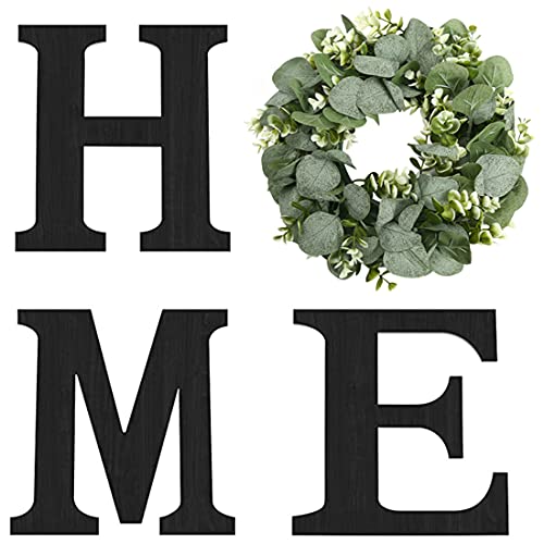 Wood Home Sign with Eucalyptus Wreath for O Home D...