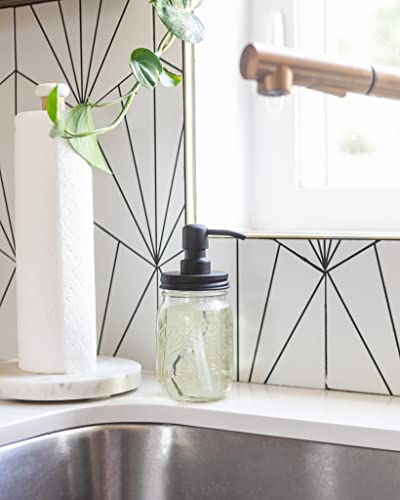 Mason Jar Soap Dispenser - Black - 16 oz Ball Mason Jar Liquid Dispenser for Kitchen & Bathroom - Glass - Dish Soap Dispenser with Rust Proof Stainless Steel Pump & Lid