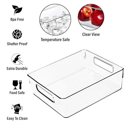 Clear Plastic Storage Bins, Pantry Organizers and Storage, Kitchen Organization and Storage Containers Bins for Organizing, Fridge, Freezer, Bathroom, Pantries, Medicine Cabinet Organizer Bin
