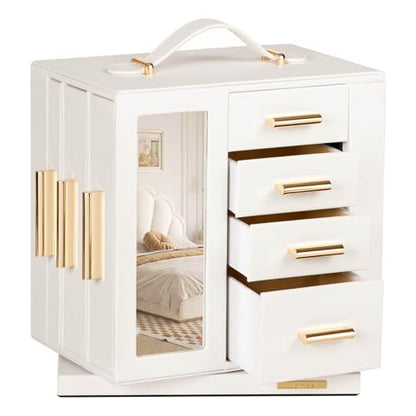 Homde Rotating Jewelry Box for Women: 7-Drawer Organizer with Clear Window | 4-Side Access Sorts Daily Jewelry - Jewelry Lovers Find Favorites Fast on Vanities - Display for Earring Ring Necklace