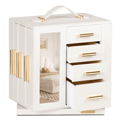 Rotating Jewelry Box for Women: 7-Drawer Organizer... (White)