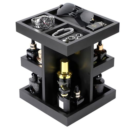 EXIN DECHEN Cologne Organizer for Men,Birthday Gifts for Men,Wooden Black | Easy Installation,360° Rotating,Boyfriend Husband Dad Gift Ideas,Mens Accessories for Desk,Bathroom Countertop,Vanity,Dresser