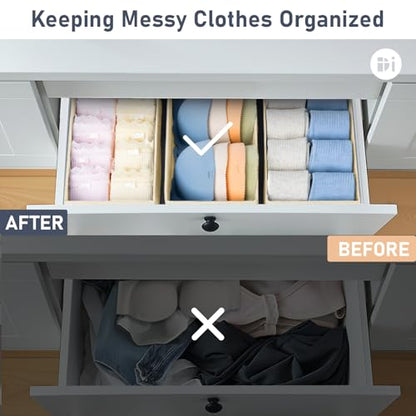 DIMJ Drawer Organizer Clothes - Underwear Organizer Small Sock Organizer Closet Organizers and Storage Box Dresser Drawer Dividers for Baby Clothes,Bra,Socks, Belt, Tie, Set of 6,Beige