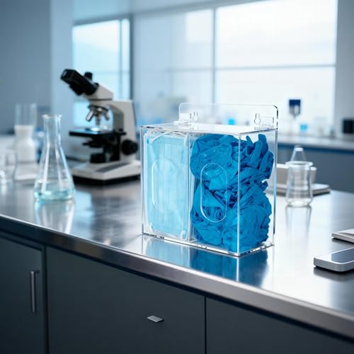 SEANADO Face Mask Dispenser Box Acrylic Gloves Holder Hygiene Station with Lid for Disposable Emesis Bag, Shoe Cover and Hairnet，Wall Mount Holes or Tabletop Holder (Clear)
