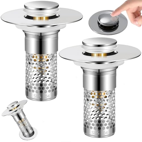 Bathroom Sink Drain Strainer 2 Pack,Bathroom Sink... (2 Count | Silver)