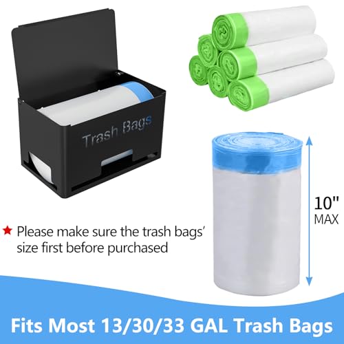 STWWO Large Trash Bag Holder Dispenser | Metal Garbage Bag Dispenser Roll Holder, Kitchen Trash Storage Organizer for Under Sink, Wall Mounted or Freestanding, Black