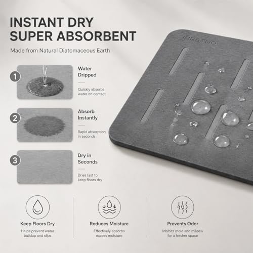 31.5"x19.7" Stone Bath Mat for Bathroom, Large Diatomite Bathmat | Super Absorbent, Modern Quick Drying Diatomite Bathmats, Non-Slip Base, Easy Clean for Shower Floor & Bathroom (Dark Gray)