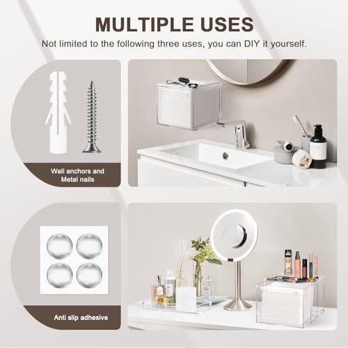 Acrylic Disposable Facial Towels Holder, Wall-Mounted, Clear | Premium Thicken Acrylic | Compatible with Clean Skin Club Towel XL | Skin Care Organizer with Drawer | Bathroom Vanity