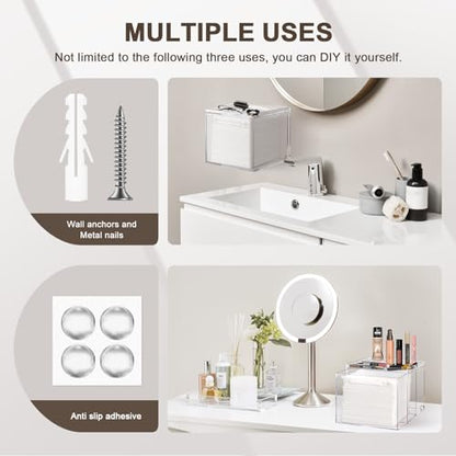 Acrylic Disposable Facial Towels Holder, Wall-Mounted, Clear | Premium Thicken Acrylic | Compatible with Clean Skin Club Towel XL | Skin Care Organizer with Drawer | Bathroom Vanity