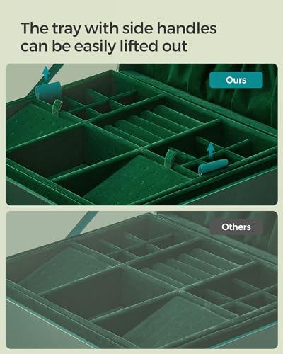 SONGMICS 2-Layer Jewelry Box, Jewelry Organizer with Handle, Removable Jewelry Tray, Jewelry Storage, Floating Effect, 8.1 x 9.4 x 4.3 Inches, Gift Idea, Forest Green UJBC165C01