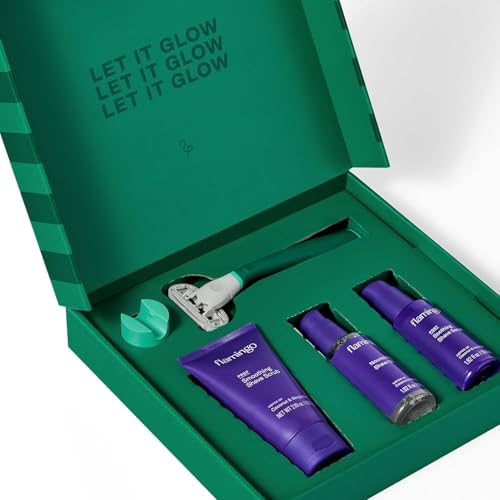 Flamingo Complete Shave Set for Women- Razor Handle, Blade Refill, Mini Smoothing Shave Scrub, Mini Nourishing Shaving Oil, Mini Soothing Shave Serum, and Shower Holder