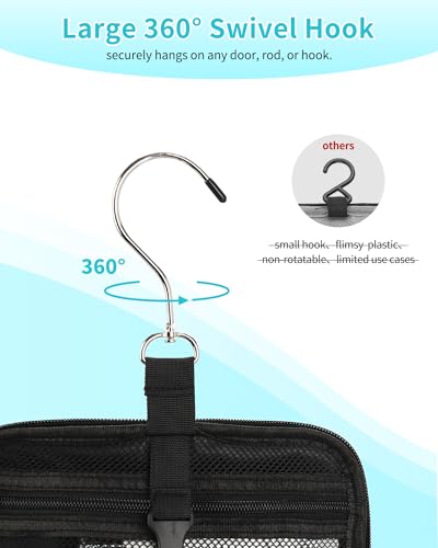 Hanging Shower Caddy Portable Bag - Quick Dry Shower Tote for Dorm College Essentials, Water-Resistant Travel Toiletry Bag with Separate Compartment & Multiple Pockets (Black, M)