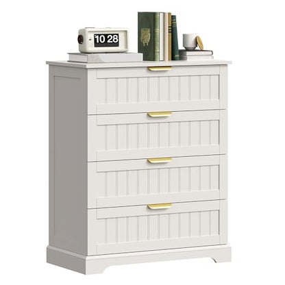 4 Drawer Dresser for Bedroom, Modern Farmhouse Wood Chest of Drawers with Metal Handles, Spacious Storage Drawers for Closet, Living Room, Entryway, White