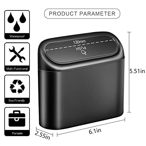Car Trash Can Bin with Lid - 2 Packs Universal Black Vehicle Mini Leakproof Garbage Can Bin with 40pcs Trash Bags Car Organizers and Storage for Front Back Seat Accessories for Auto Office Home