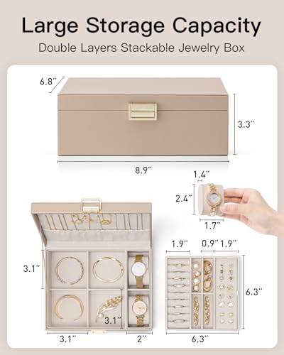VLANDO Jewelry Organizer, 2-Layer Design with Tray and Watch Pillow,Toffee | Generous Space Stores All Kinds of Jewelry Tidily,Elegant Look Serves as a Nice Birthday and Holiday Gift for Ladies