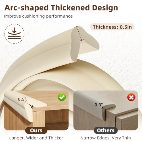 Edge Protector, Baby Proof Corners and Edges Foam Corner Protector Guards | Furniture Corner & Edge Safety Bumpers Covers 13 ft Edge Cushion for Table, Crib, Wall, Off White