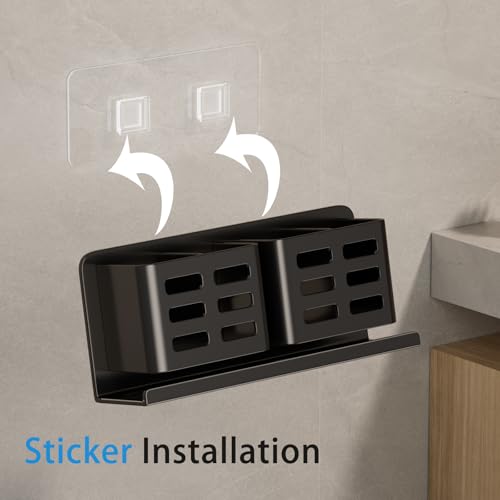 Aluminum Toothbrush Holder， Wall-Mounted，Bathroom Rack，4 Slot，Black | Bracket Shower Toothbrush Razor Holder Suitable for Toothbrush, Toothpaste, Razor and Comb etc Bathroom Storage