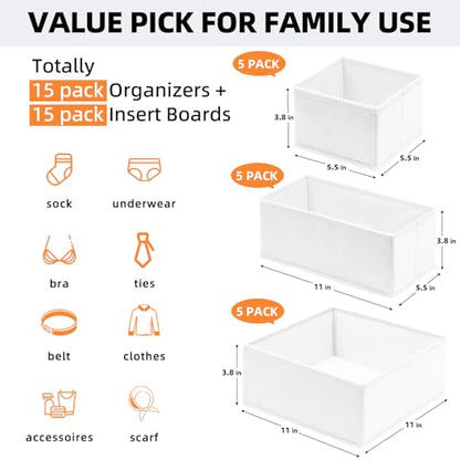 Closet Drawer Organizer Clothes, 15 Pack White Dresser Organizer for Baby Clothes, Fabric Drawer Dividers for Nursery Bedroom
