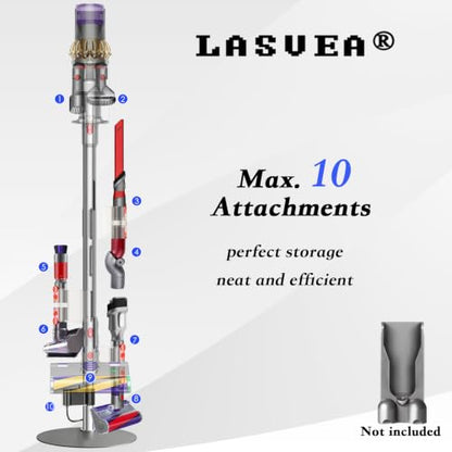 Lasvea Height-Adjustable Vacuum Stand for Dyson V7 V8 V9 V10 V11 V15 Gen5,Stainless Steel Holder with 4 Clips & 9 Accessory Storage,Tool-Free Assembly