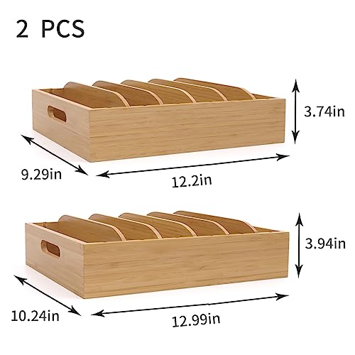 Bamboo Lid Holder Food Container, Kitchen Organizer with 5 Adjustable Dividers, Cabinet Organizer for Food, Kitchen Gadget, Container Lids (2pcs)