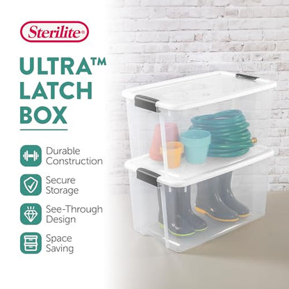 Sterilite 4 Pack Ultra Latching Box, Storage Bins with Lids, Clear Plastic, 70 Quart - Heavy-Duty Organizing Containers for Closet, Bathroom, and Office