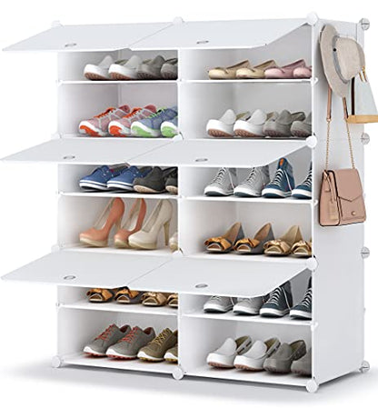 HOMIDEC Shoe Rack Organizer 24 Pair Modular Shoe Storage Cabinet for Closet | PP Plastic, Sturdy Steel Frame, Waterproof, Dustproof, Easy Clean, Shoe Shelves for Closet Garage Hallway Bedroom Entryway