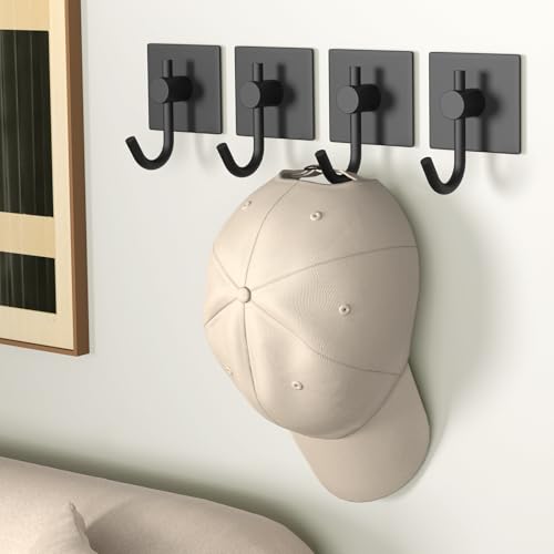 VAEHOLD 6 Pack Adhesive Wall Hooks, Heavy Duty Sticky Holder Aluminum Towel Hooks for Hanging Coat, Hat, Key, Clothes, Closet Hook Wall Mount for Kitchen, Bathroom, Office (Black)