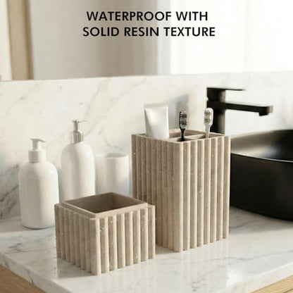 Home Stone Toothbrush Holder with Lid, Elegant Beige Bathroom Toothbrush & Toothpaste Organizer Modern Hidden Closed Toothbrush Holders for Bathrooms (Beige)
