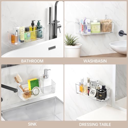 2 Pcs Clear Shower Shelf, Large Bathroom Wall Mounted Shower Caddy | No Drill Self Adhesive Bathroom Organizer with Self Adhesive Tape