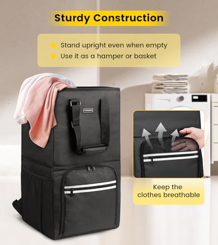 Vorspack Laundry Bag Backpack - Extra Large Laundry Bags with Shoulder Straps Heavy-duty 2 in 1 Laundry Hamper Basket for College Dorm Camp Laundromat Room Essentials - Black