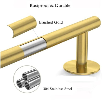 9" Self Adhesive Brushed Gold Towel Holder, No Drill Small Bathroom Organizer, 304SS