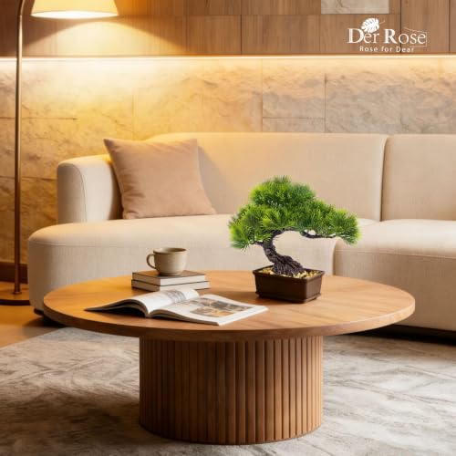 Der Rose 2Pcs Paired Fake Bonsai Tree Set Fake Plants for Shelf Desk Decor | 8" artificial bonsai tree set with varied canopies and pebble bases; paired display adds balance to home japanese asian decor