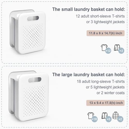 Collapsible Laundry Basket, Space-Saving Wall-Mounted Hamper, Detachable Hanging Organizer for Home, Dorms, RVs, Measures 11.8" x 8" x 14.7" In (White)