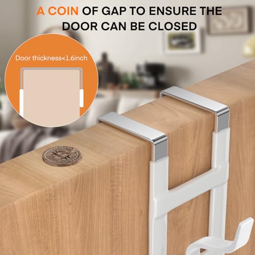 FYY Over the Door Hooks, Triple-Hanger 2 Pack, Fits Doors 1.6" White | Heavy Duty Metal, Hold 100lbs, Rubber-Coated, No-Drilling, for Bathroom Dorm, Hanging Towels Clothes Bags Ironing Board Robe