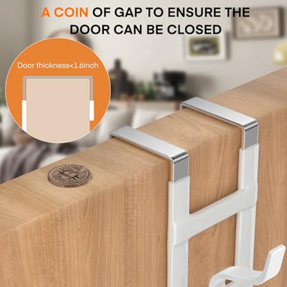 FYY Over the Door Hooks, Triple-Hanger 2 Pack, Fits Doors 1.6" White | Heavy Duty Metal, Hold 100lbs, Rubber-Coated, No-Drilling, for Bathroom Dorm, Hanging Towels Clothes Bags Ironing Board Robe